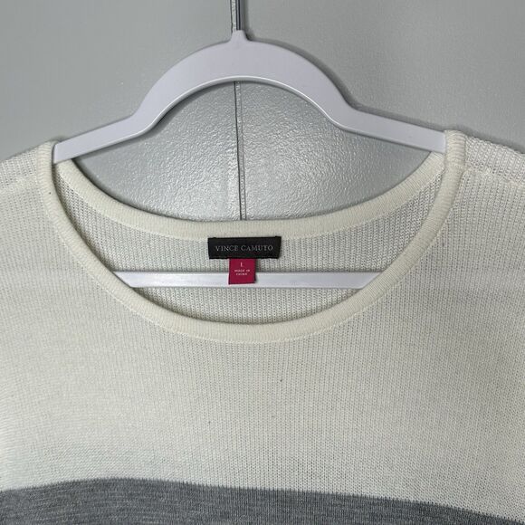 Vince Camuto Waffle Stitched Colorblocked Sweater Womens Large White Grey Black - Picture 4 of 13